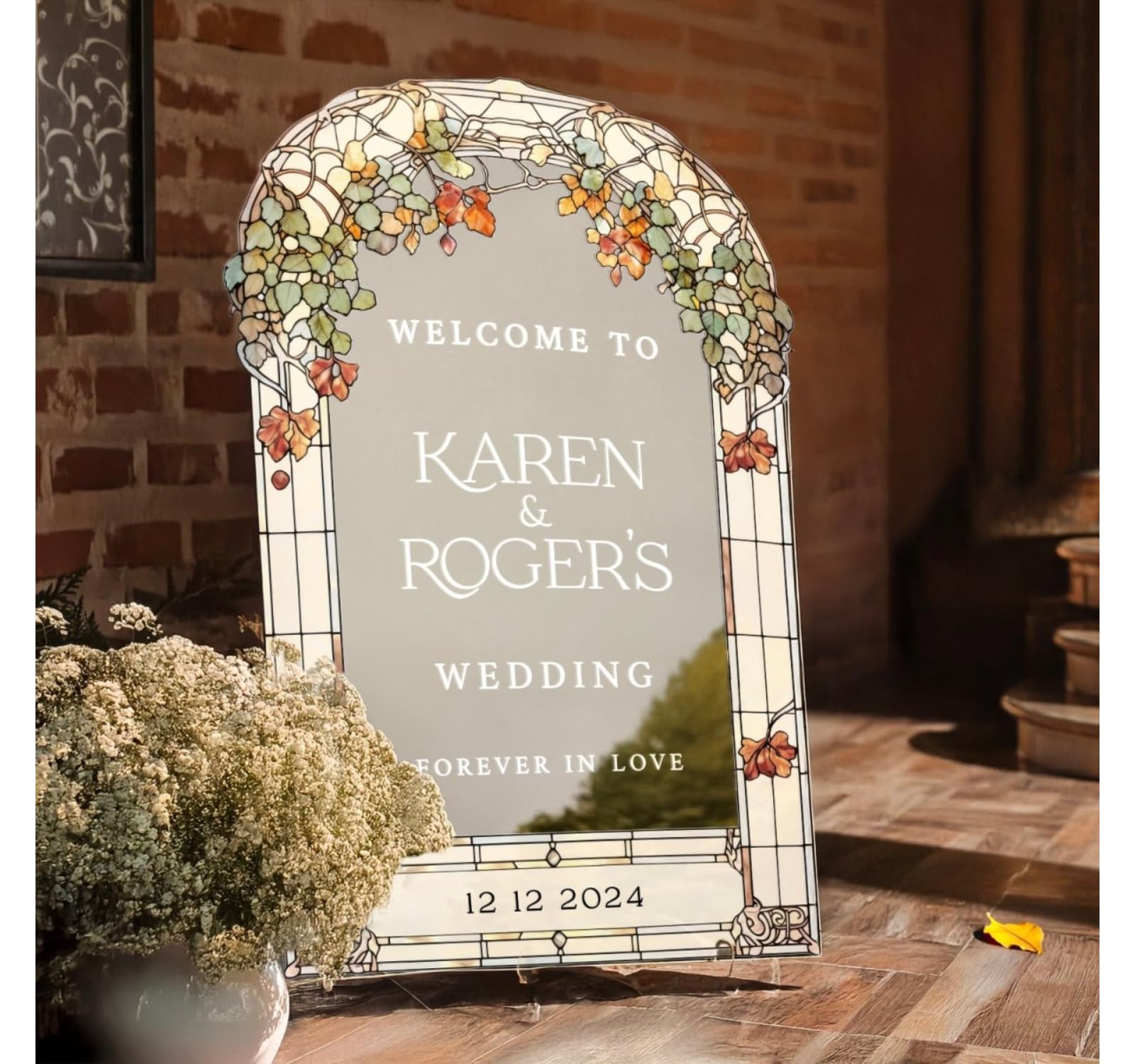 Amazon.com: Stained Glass Floral Wedding Sign - Forever In Love